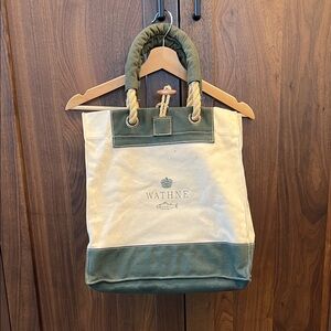 Wathne Canvas Tote in Olive Green & Cream